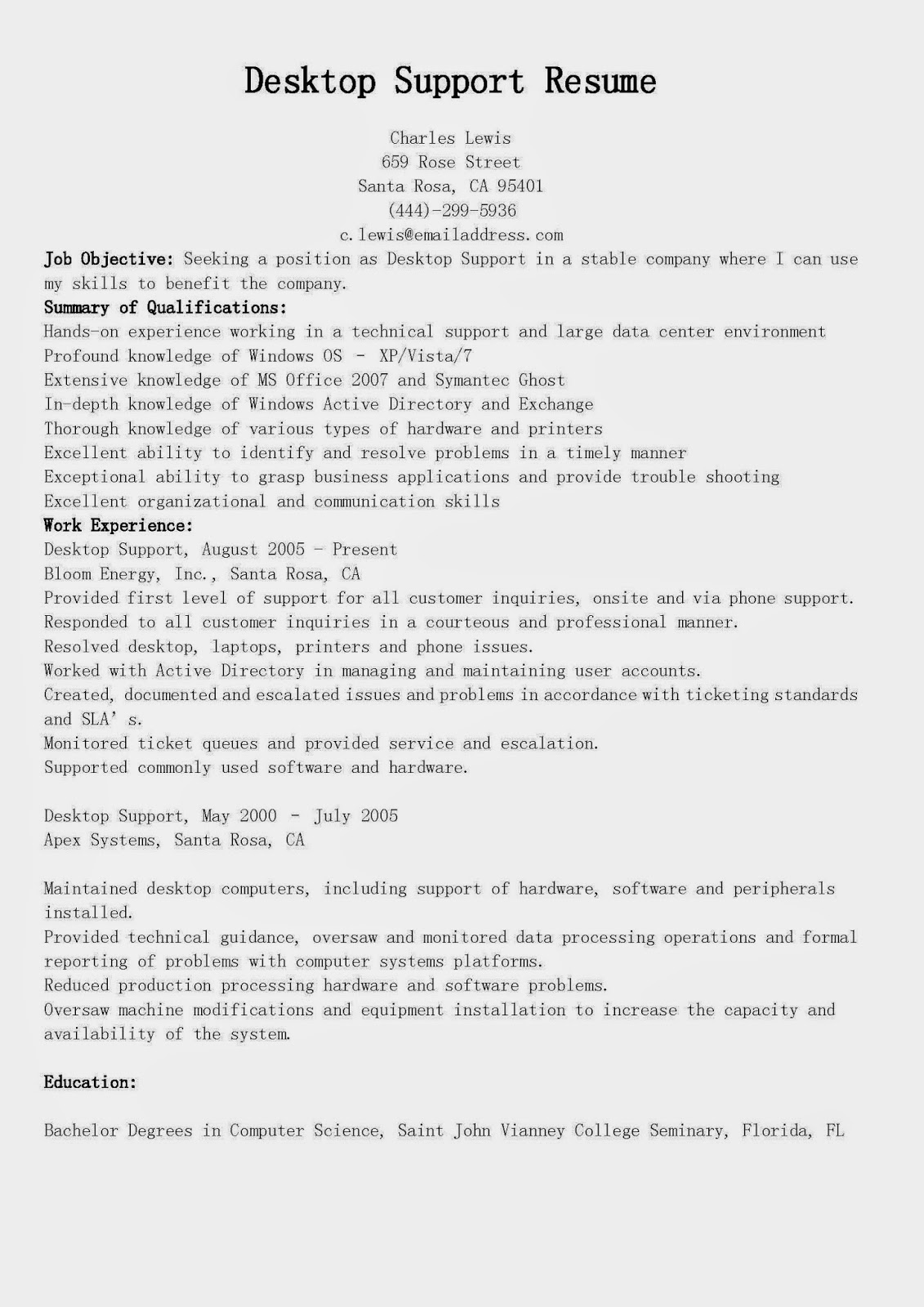 Pc systems specialist resume